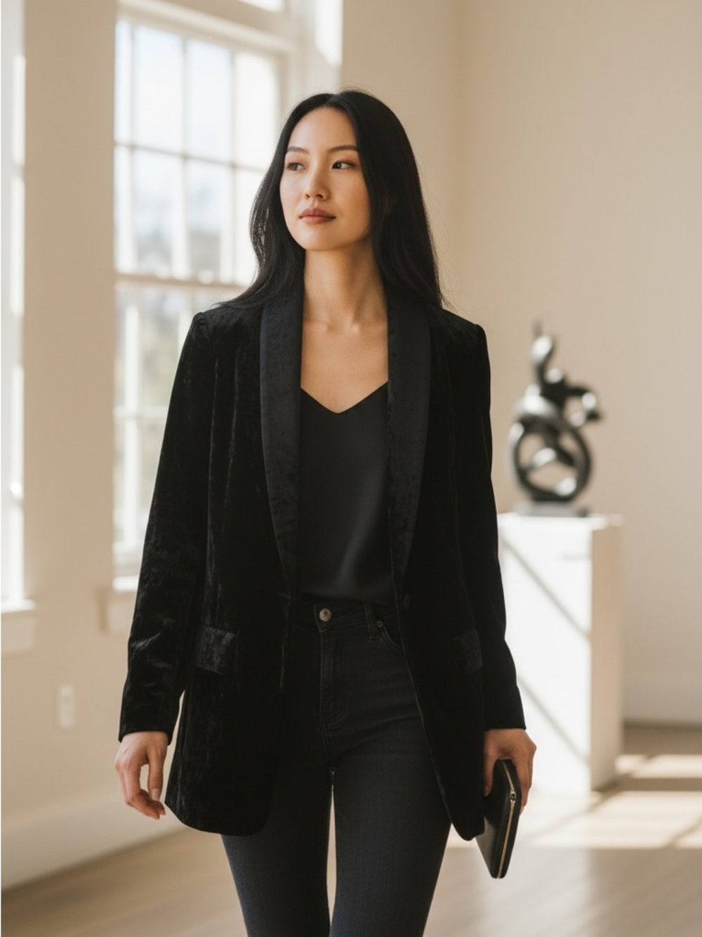 Black Crushed Velvet Blazer Jacket